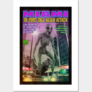 Miami 10-Foot Tall Alien Attack, retro design Posters and Art